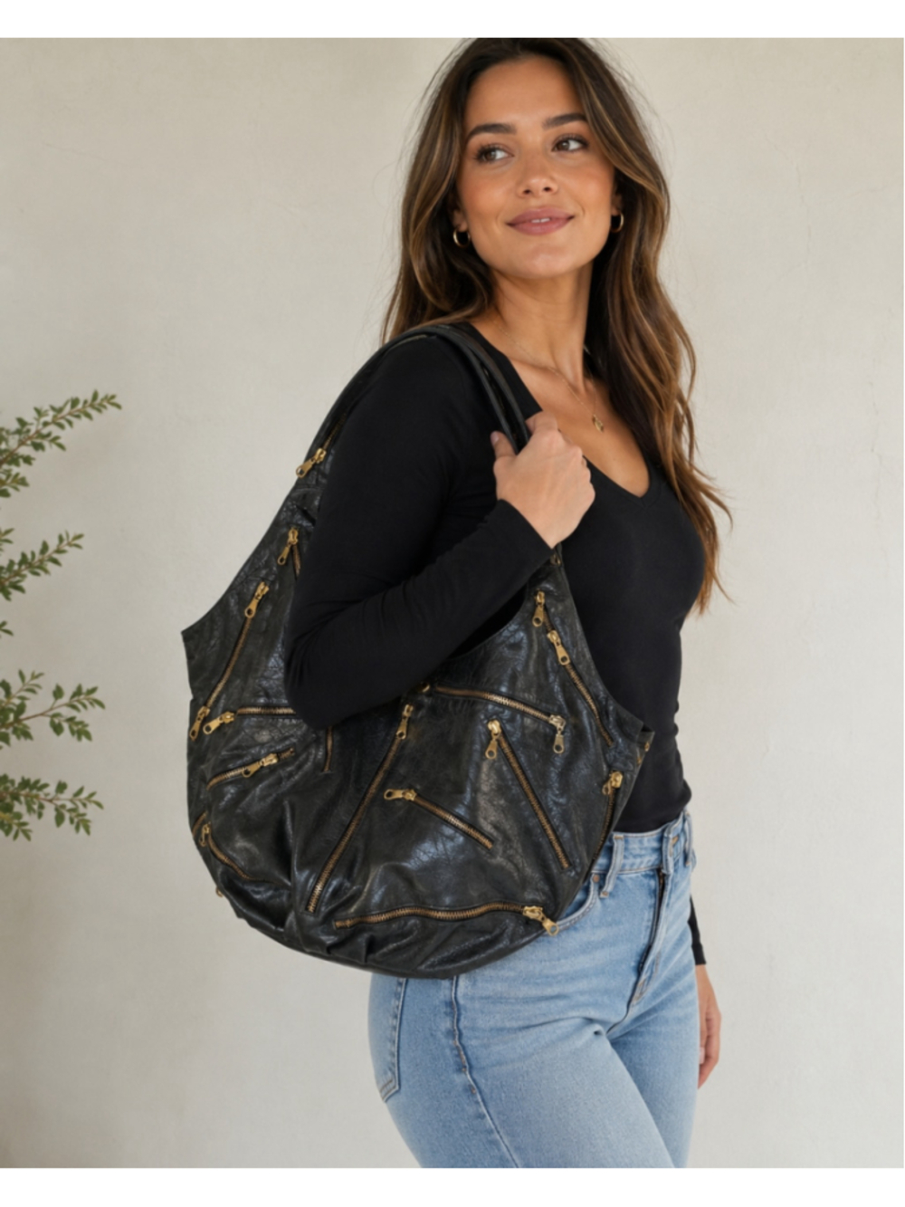 Women's JJ Winters Halle Black Leather Boho Shoulder Bag